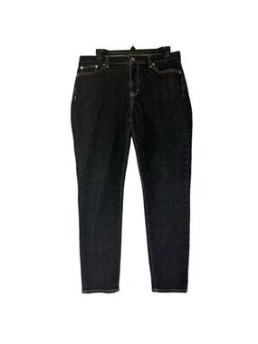 Lauren Ralph Lauren Black Skinny Jeans Womens Sz 10 Mid Rise Copped Button Zip